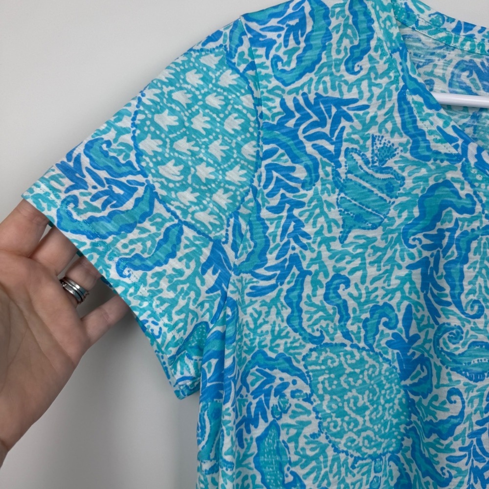 Lilly Pulitzer Blue Etta Scoop Neck LARGE Shirt Goombay Grooves Coastal NWT - Picture 2 of 10